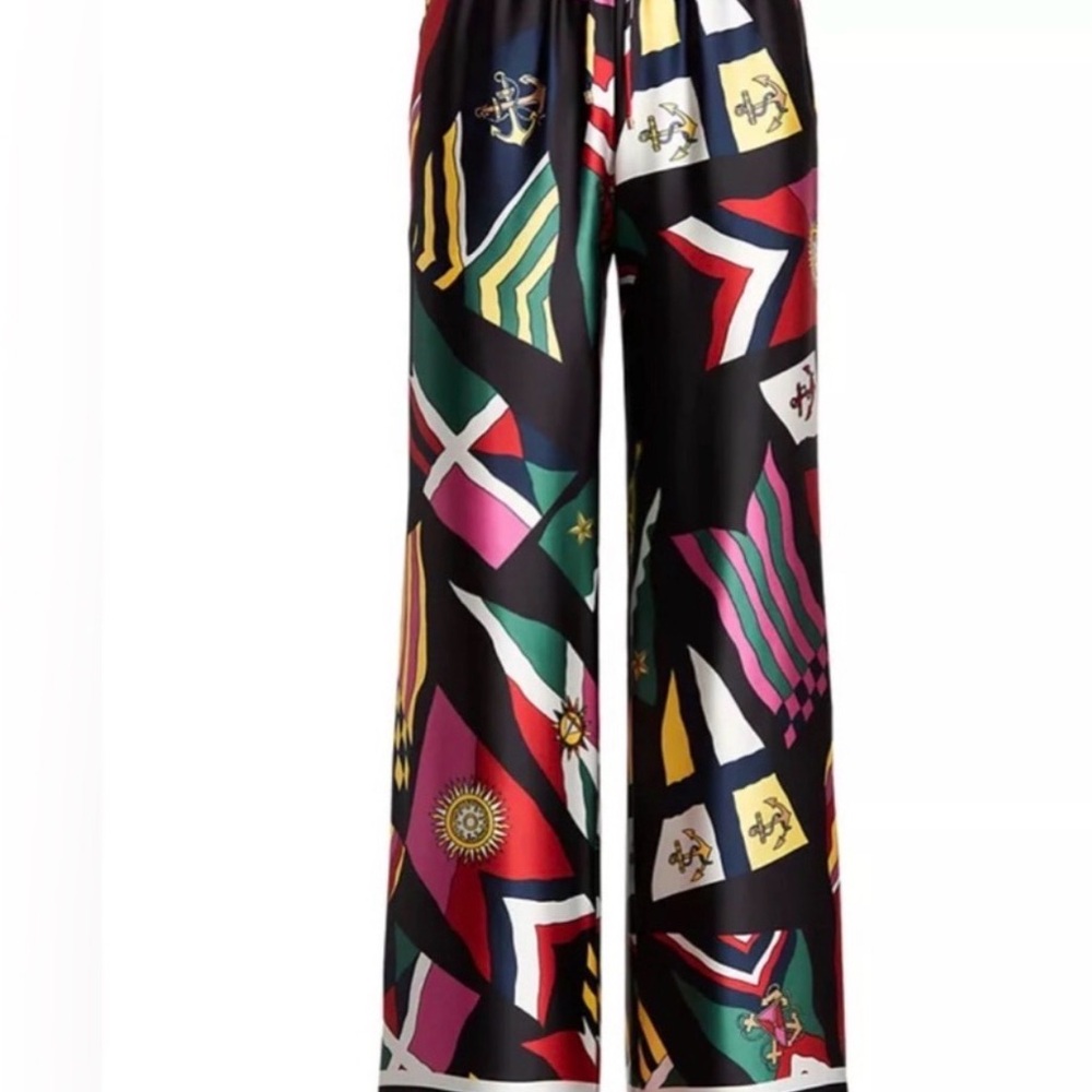 Lauren by Ralph Lauren Black Label Satin Pants Nautical Print- Women’s Medium